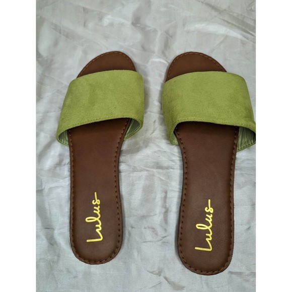 Size 8 Lulus Addison Lime Suede Slide Sandals - Picture 5 of 7